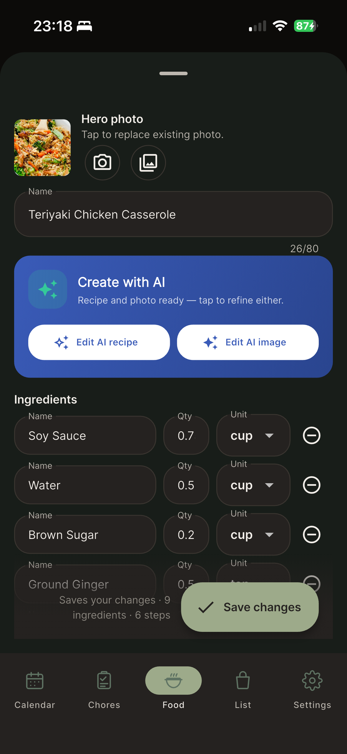 Create a recipe with AI