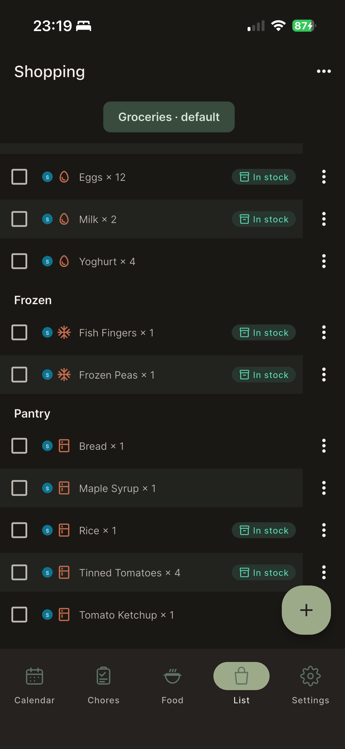 The shared shopping list