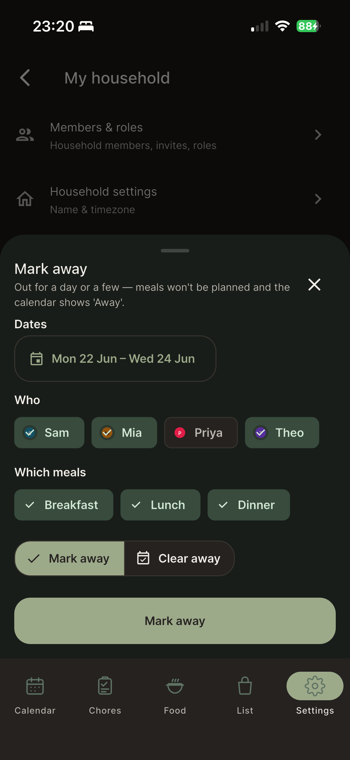 Mark someone away